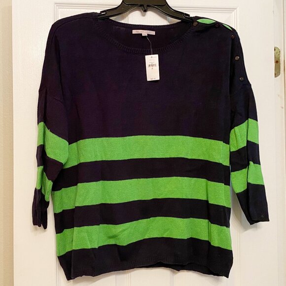 New Gap Cashmere Blend Navy/Green Striped Sweater - Picture 1 of 2